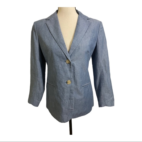 Theory womens chambray blazer 2 buttons lined cotton linen blend size 6 - Picture 7 of 12